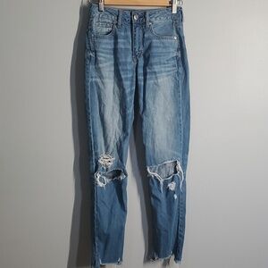 American Eagle jeans women's size 00 Long 00L light blue hi-rise tomgirl Grunge